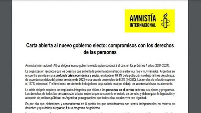 Carta abierta de Amnistía Internacional al gobierno de Javier Milei